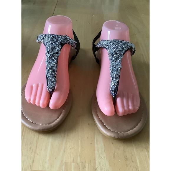 Dots Silver Beaded Thong Style Slingback Flat Sandals 10 NWOT - Picture 6 of 7